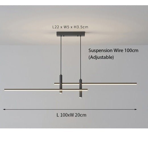 Dimensions and sizing guide for the 100cm modern intersecting LED linear pendant light