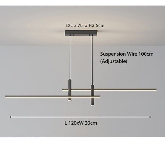 Dimensions and sizing guide for the 120cm minimalist intersecting island pendant