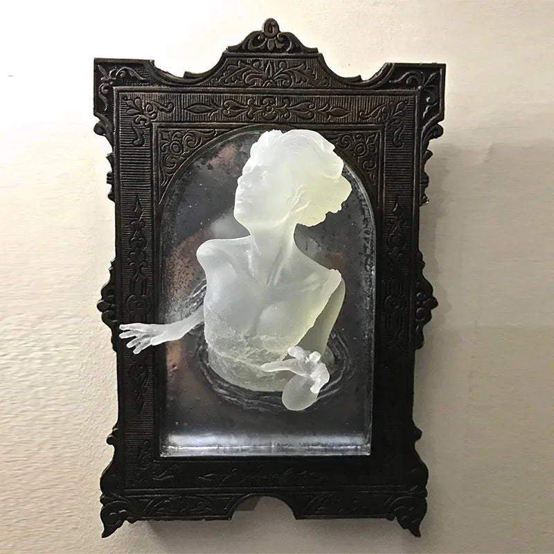 Hownd - Ghost in the Frame Wall Plaque - Glow-in-the-Dark Halloween Decor