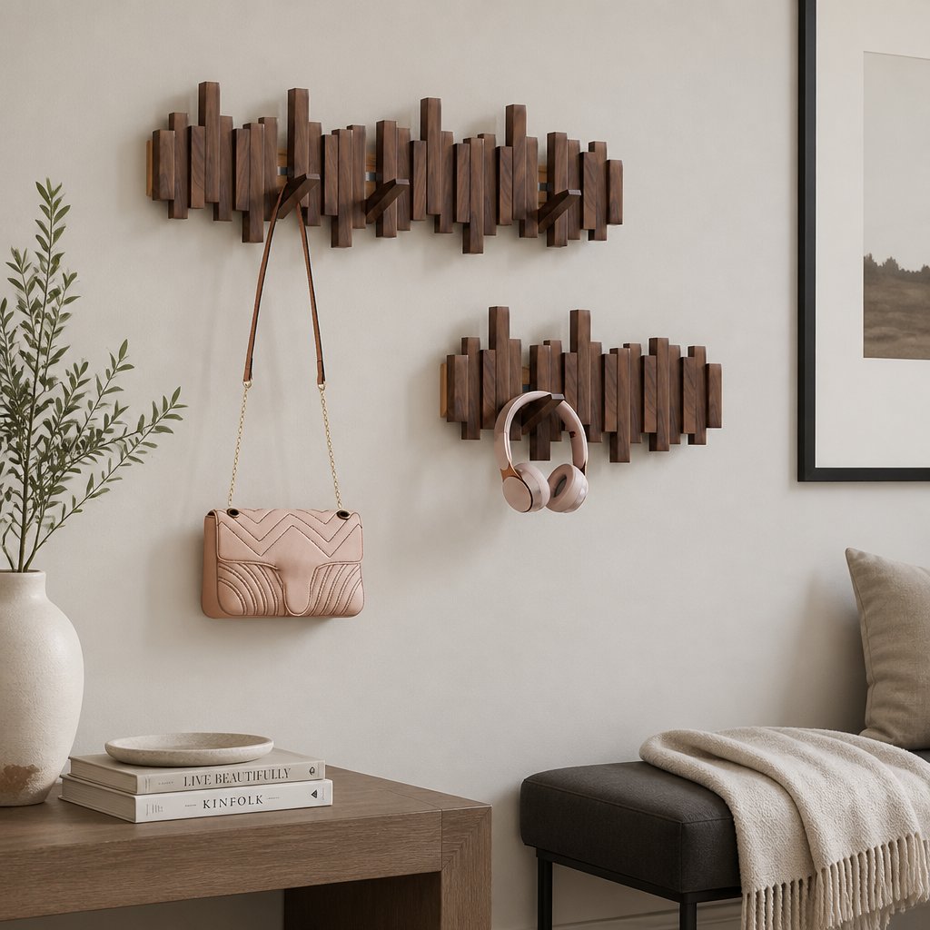 Alvey piano key wall mounted wooden coat rack, product photo 3