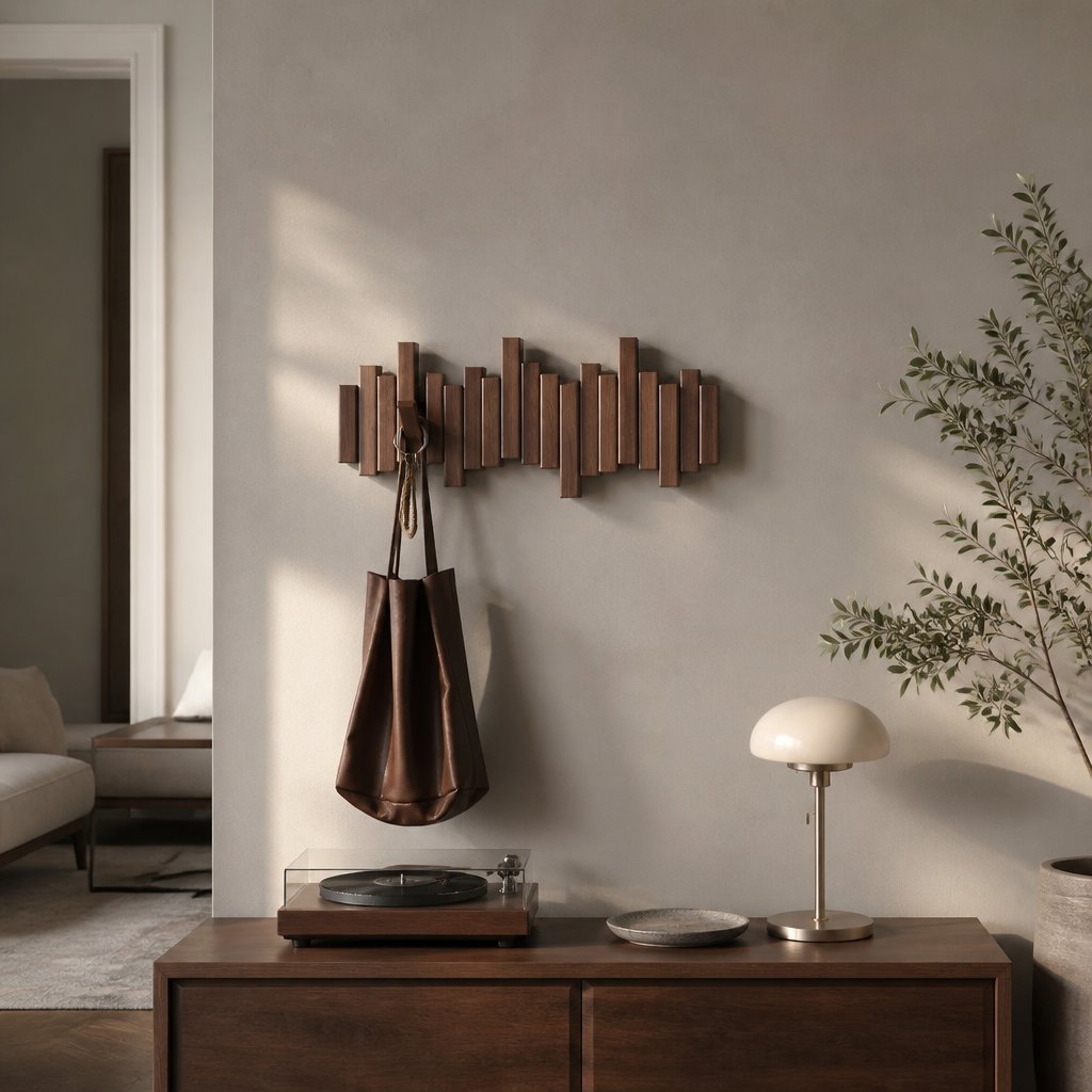 Alvey piano key wall mounted wooden coat rack, product photo 4