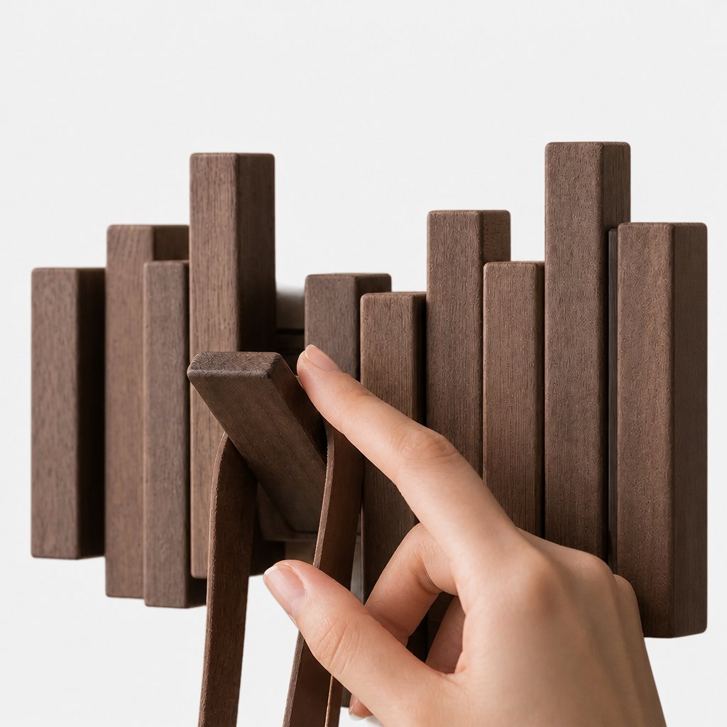 Alvey piano key wall mounted wooden coat rack, product photo 12