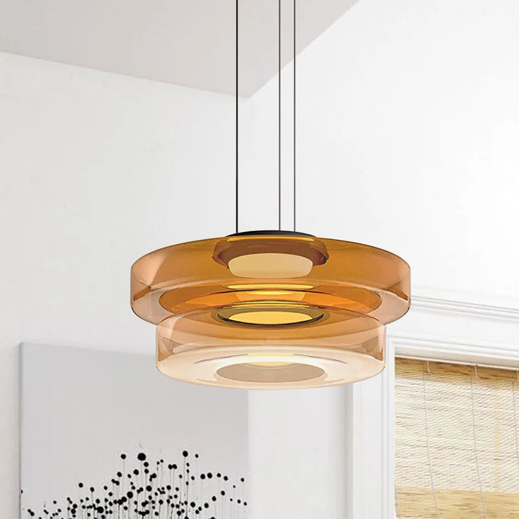 Amber 2-layer glass pendant fixture offering a warm, translucent aesthetic
