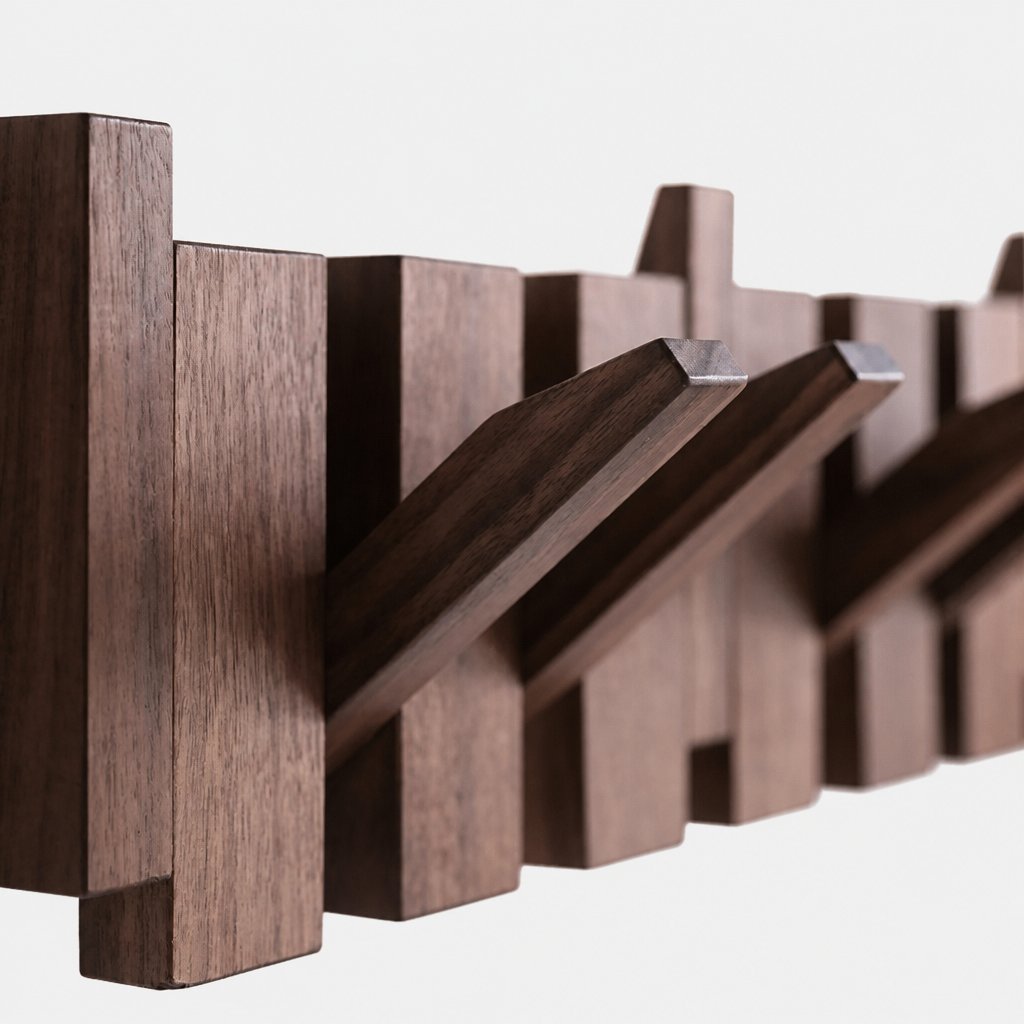Arley walnut and beech piano key wall mounted coat rack, product photo 6