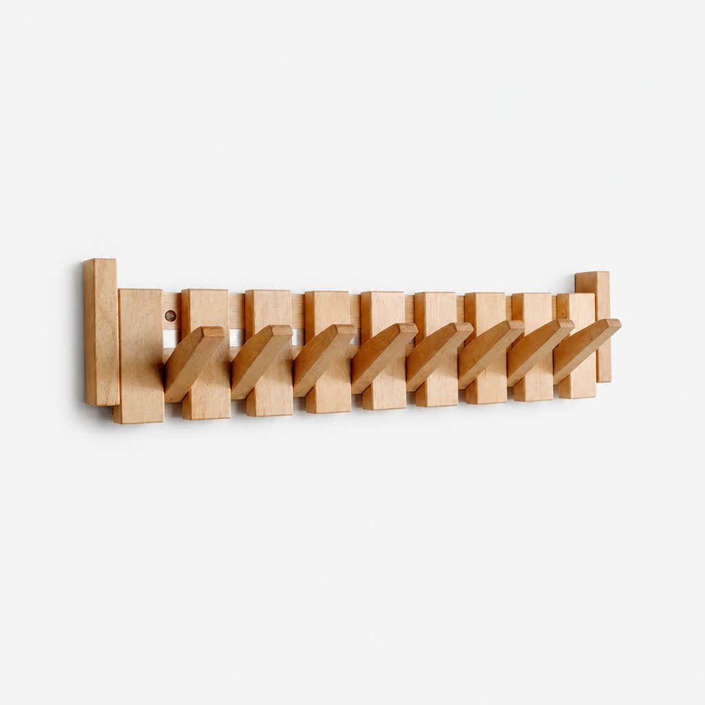 Arley walnut and beech piano key wall mounted coat rack, product photo 8