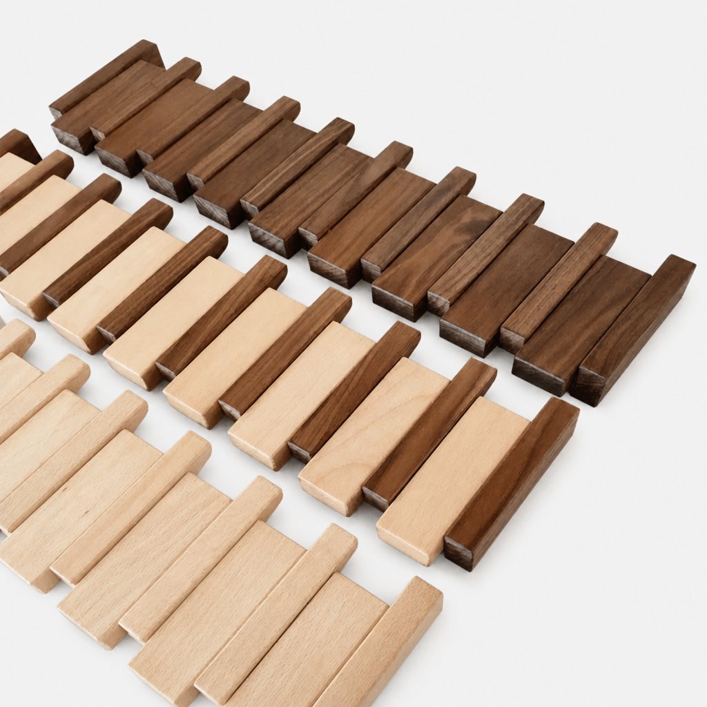 Arley walnut and beech piano key wall mounted coat rack, product photo 9