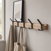 Axton black and wood wall coat rack, 5-hook Nordic organiser, product photo 1