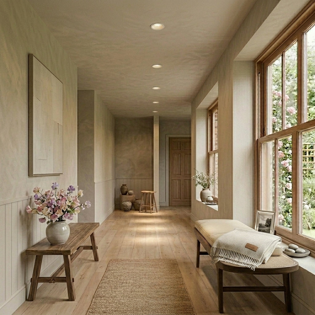 Aztil LED downlights installed along a hallway corridor