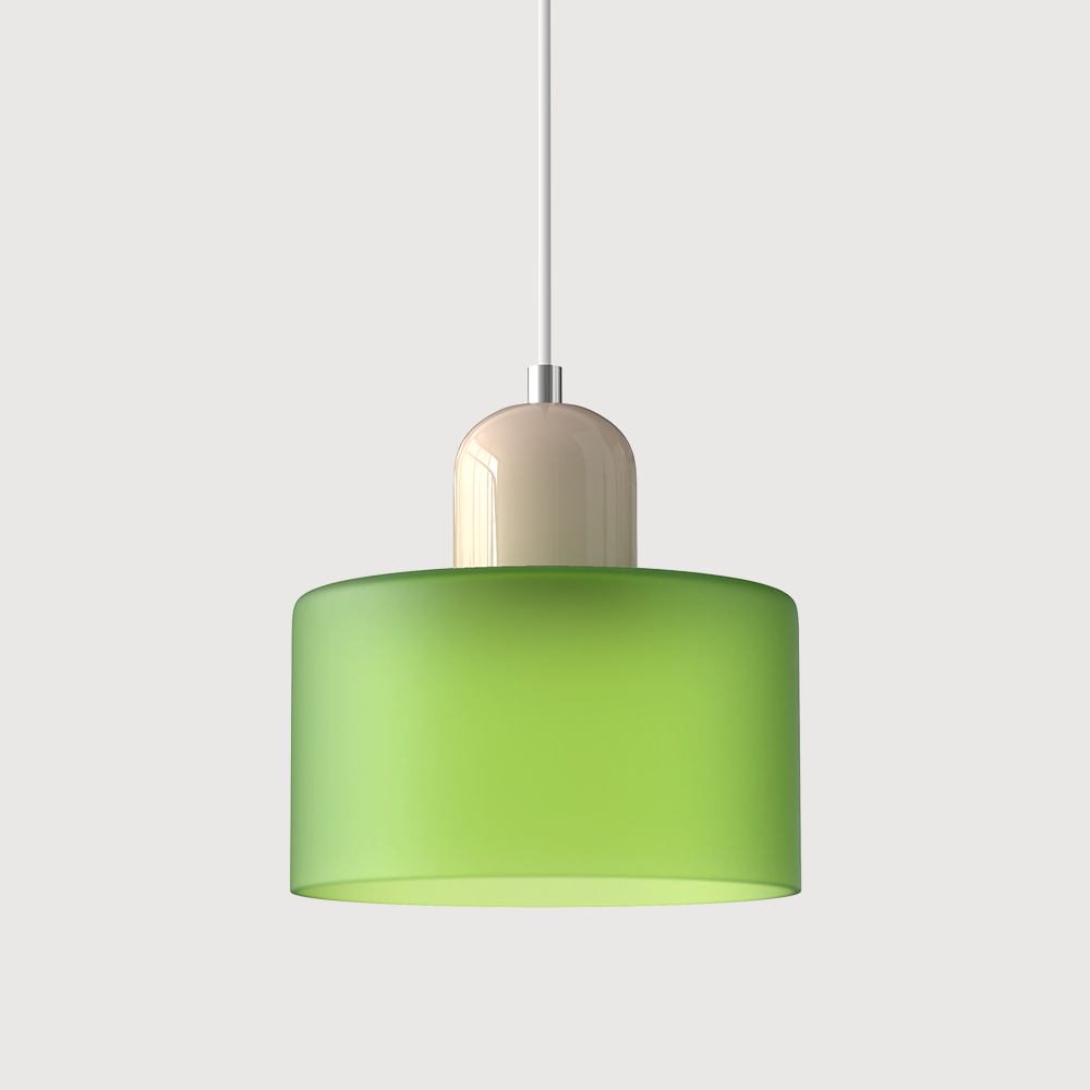 Beige base and bright green shade organic looking glass pendant