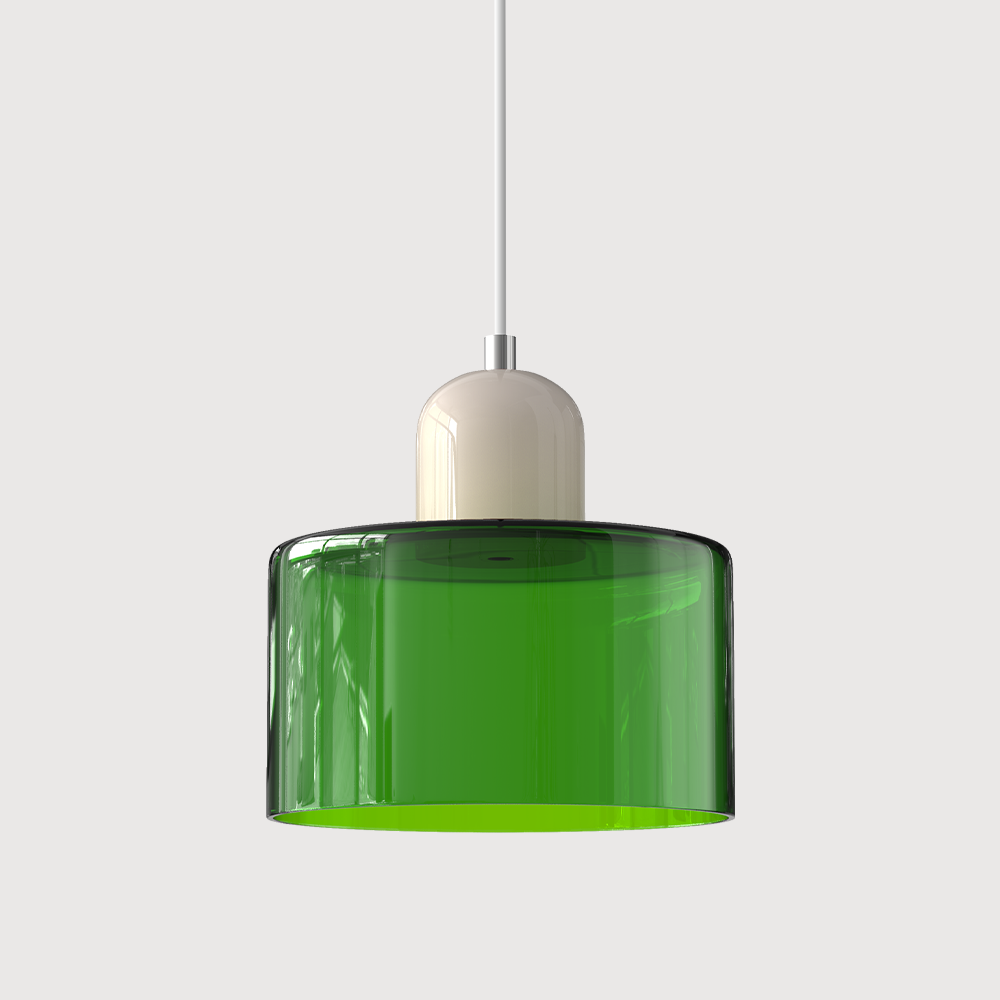 beige base and green shade glossy glass pendant isolated.