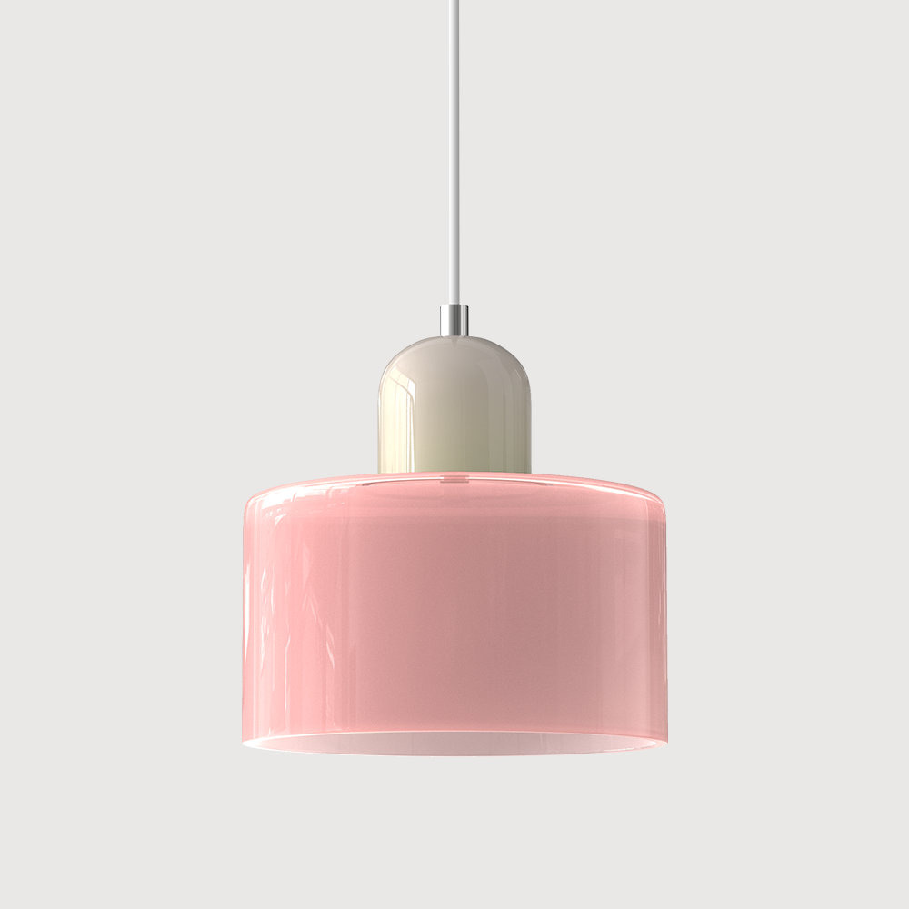 beige base and pink shade pastel glass pendant light.