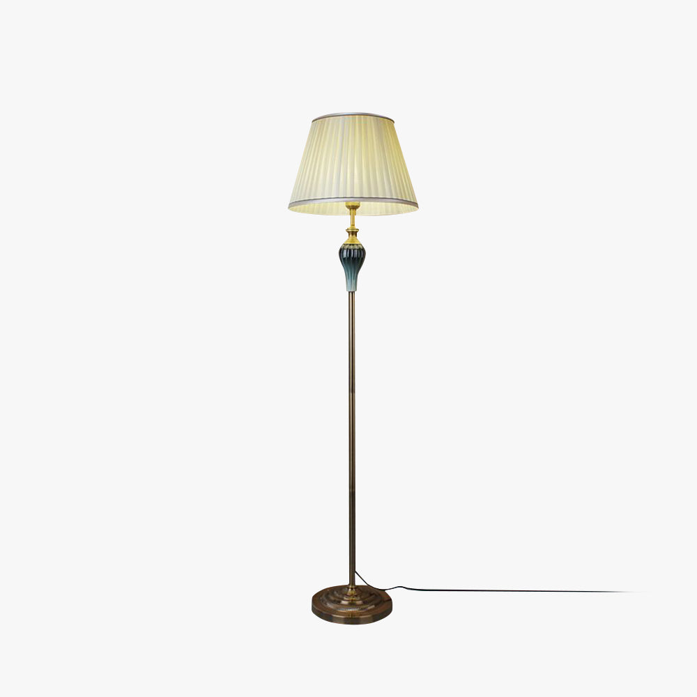 Vintage beige pleated fabric floor lamp isolated on a clean white background
