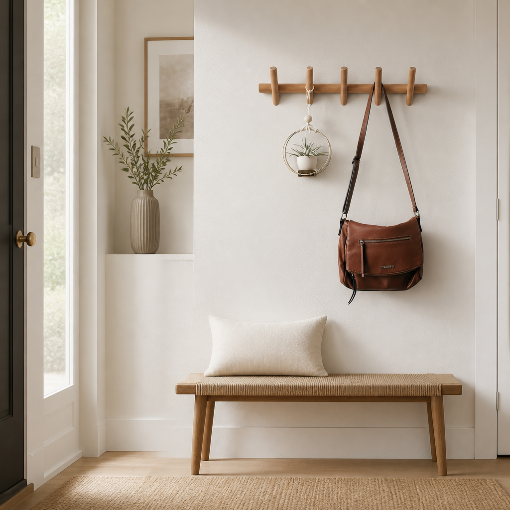 Bence natural oak wall rack, 5-peg coat and hat organiser, product photo 2
