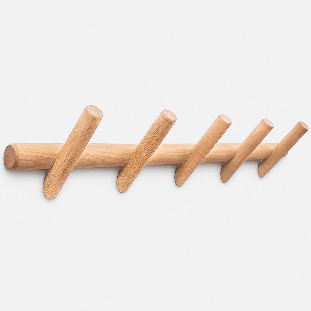 Bence natural oak wall rack, 5-peg coat and hat organiser, product photo 5