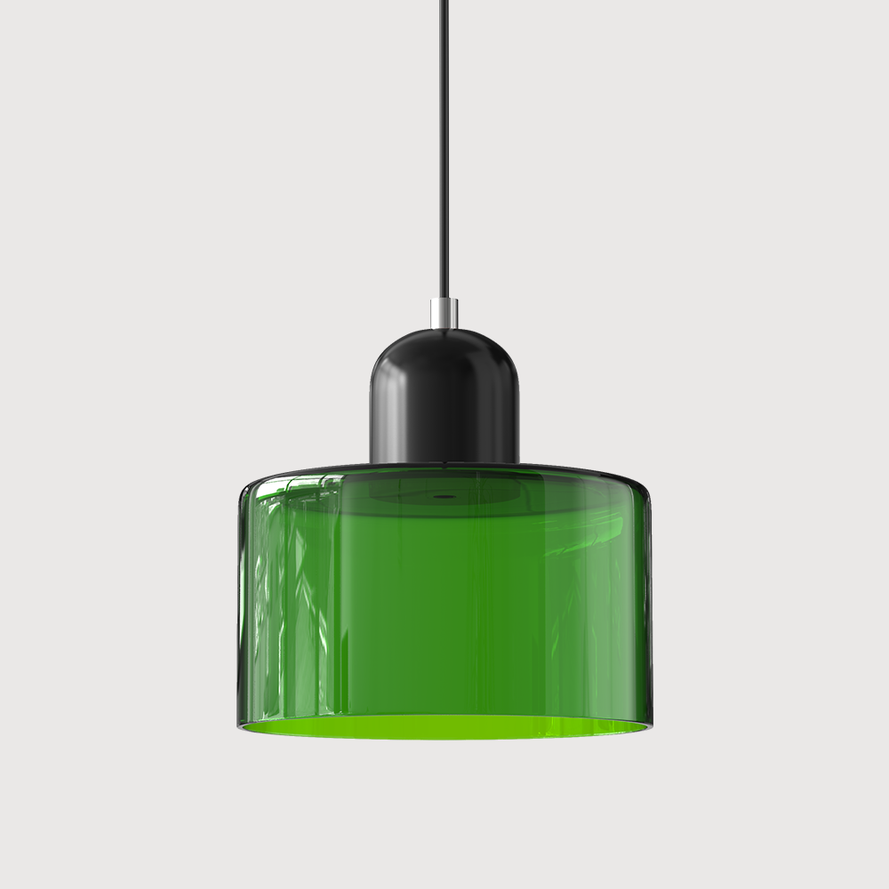 Black base and bright green shade Bauhaus style ceiling lamp