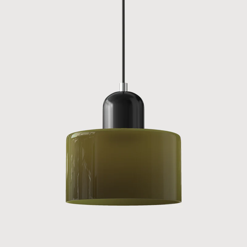 Black base and green shade retro glass pendant lamp isolated