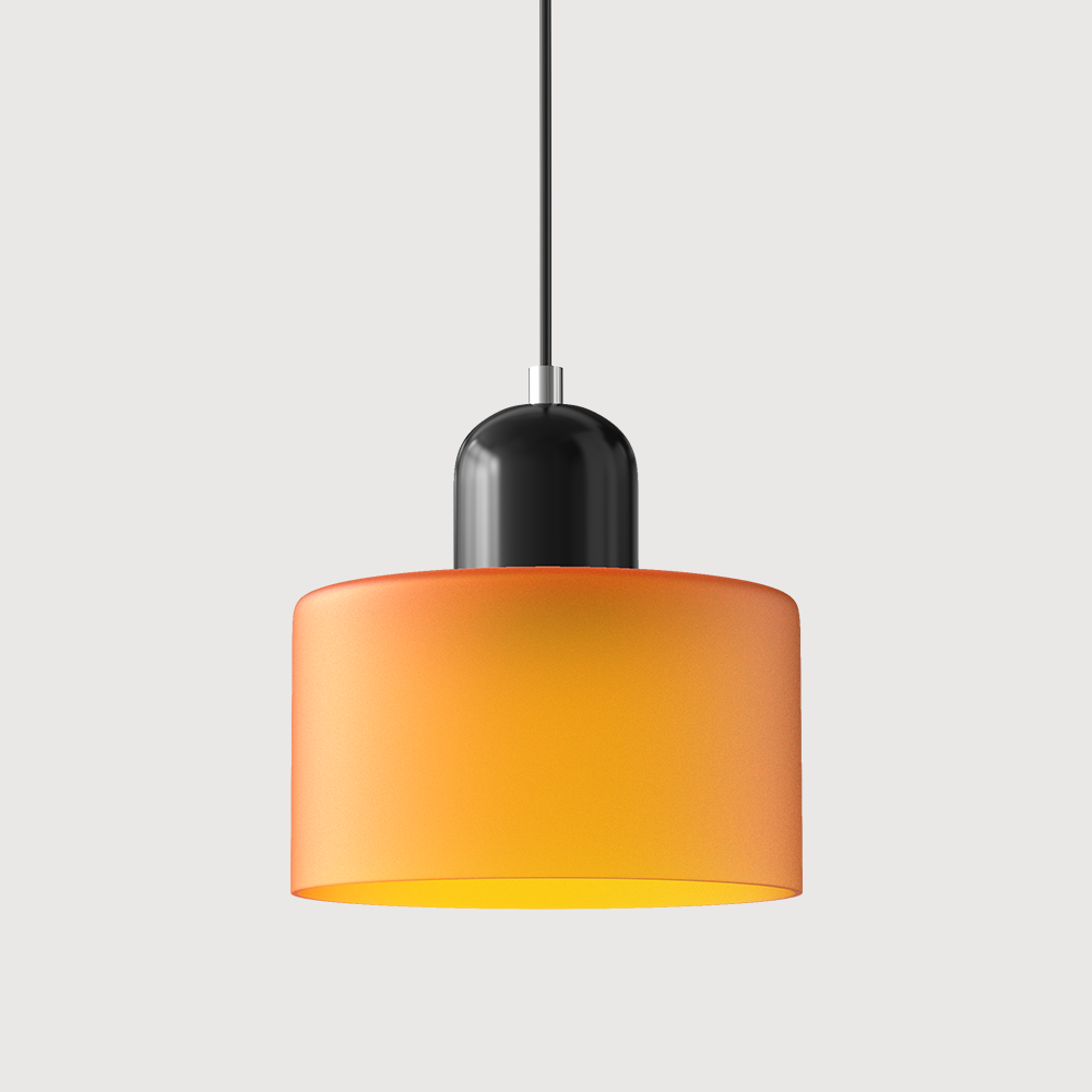 black base and vibrant orange shade glass ceiling lamp.
