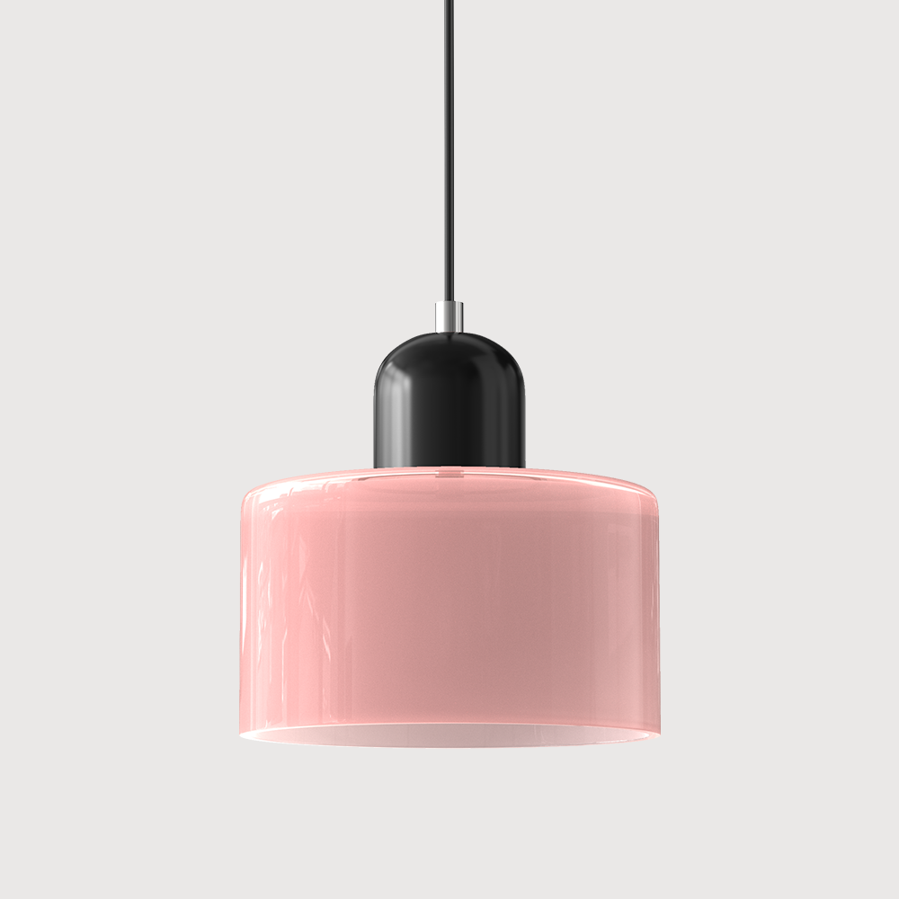 Black base and soft pink shade retro glass ceiling light