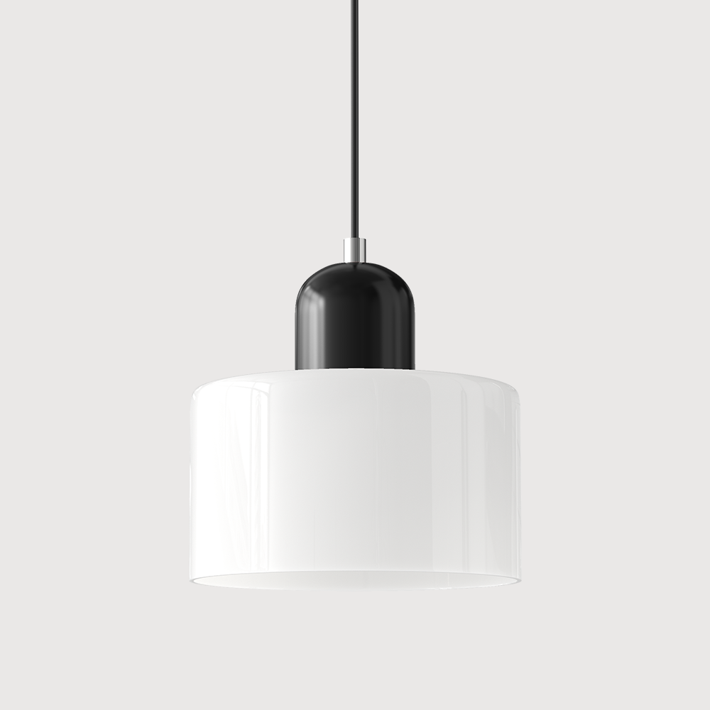 Black base and white shade monochromatic glass pendant light