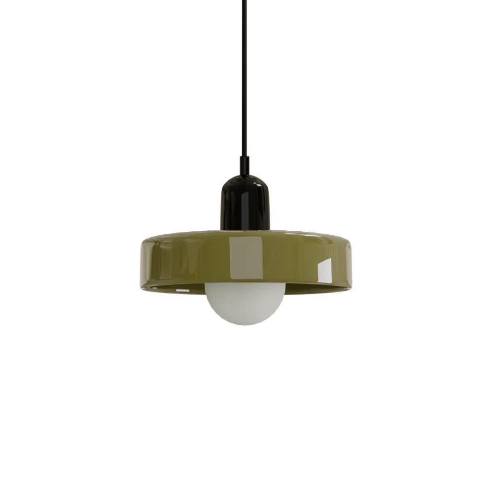 Modern Bauhaus colour-block pendant light featuring a black upper body and green glass shade