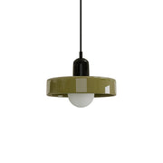Modern Bauhaus colour-block pendant light featuring a black upper body and green glass shade