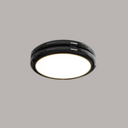 Modern black macaron round LED flush mount ceiling light with a glossy stepped frame