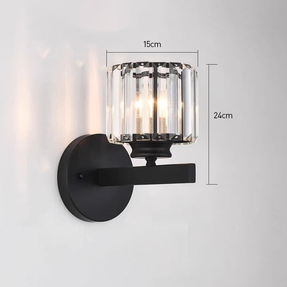 Dimensions and sizing guide for the black round modern crystal wall sconce