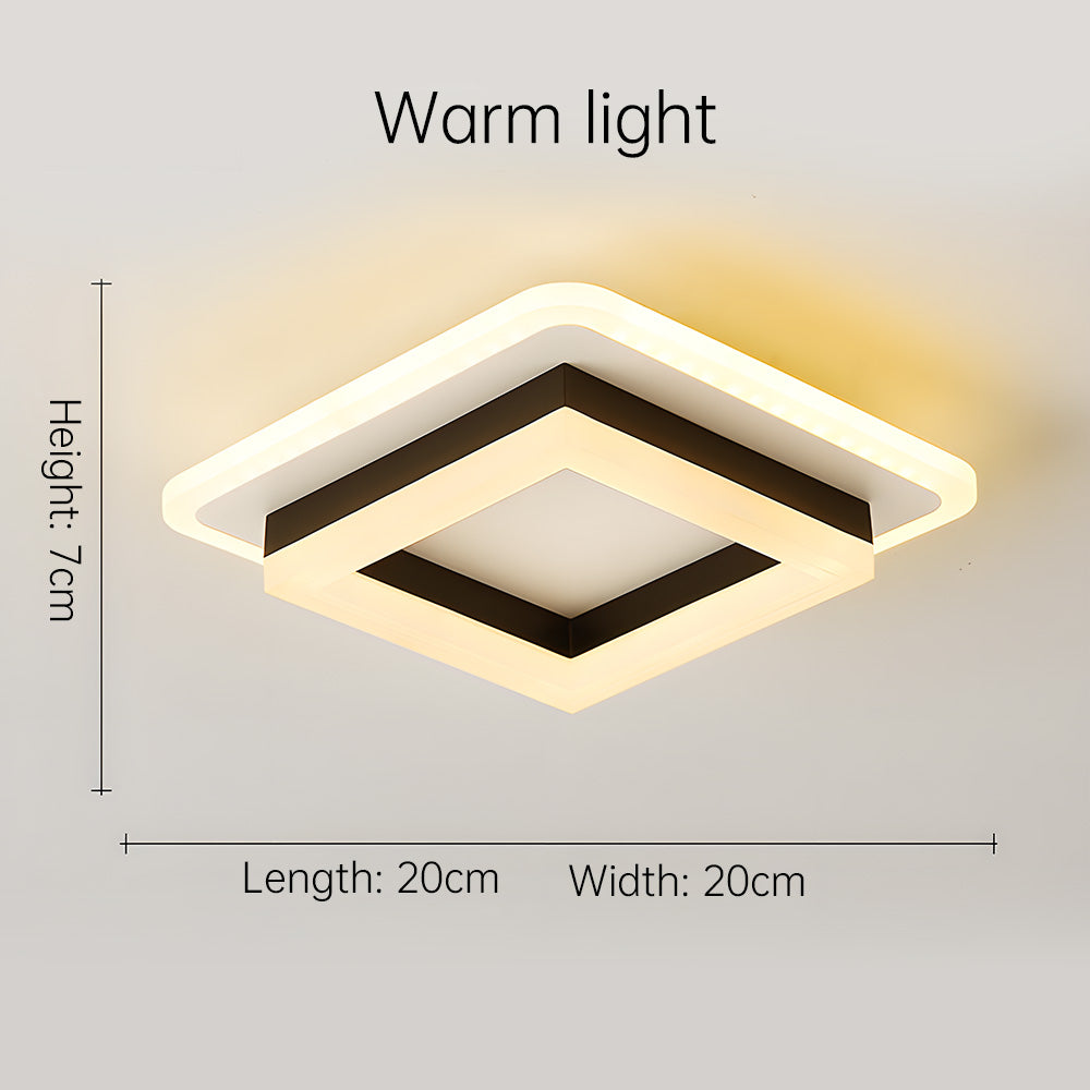 Dimensions and cosy warm light emission display for the modern black geometric square ceiling light