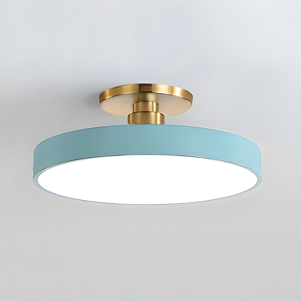 Light blue macaron drum ceiling light isolated against a plain white background
