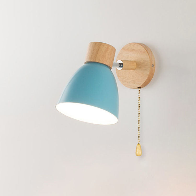 Blue macaron pastel wall sconce equipped with a convenient pull cord switch