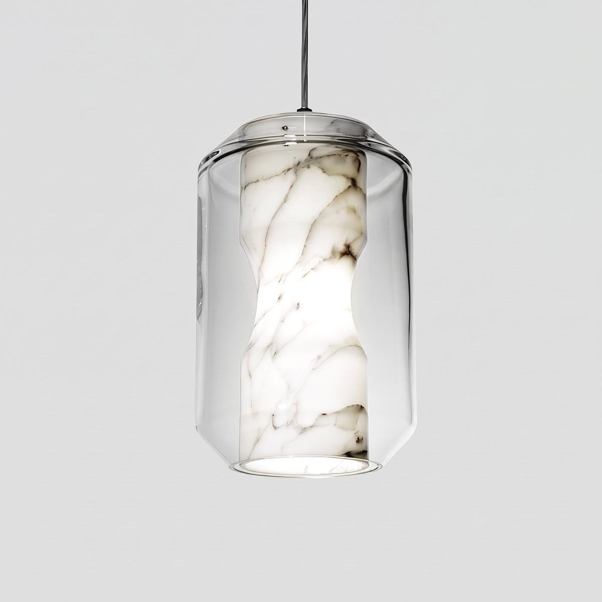 Bozla modern alabaster glass pendant light, adjustable height chandelier, hero product photo on white studio background