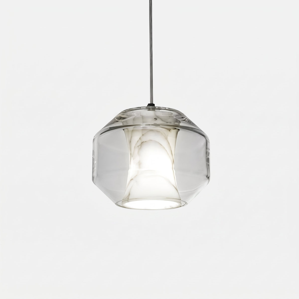 Bozla alabaster glass pendant light close-up detail on white studio background