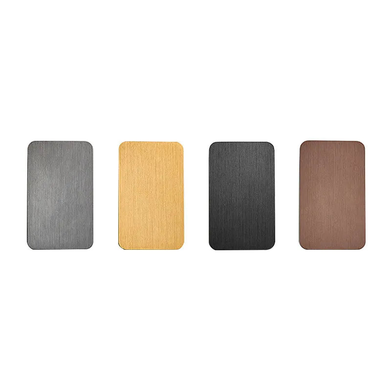 Brushed aluminium rectangular wall lamp finish options in grey, gold, black, and coffee