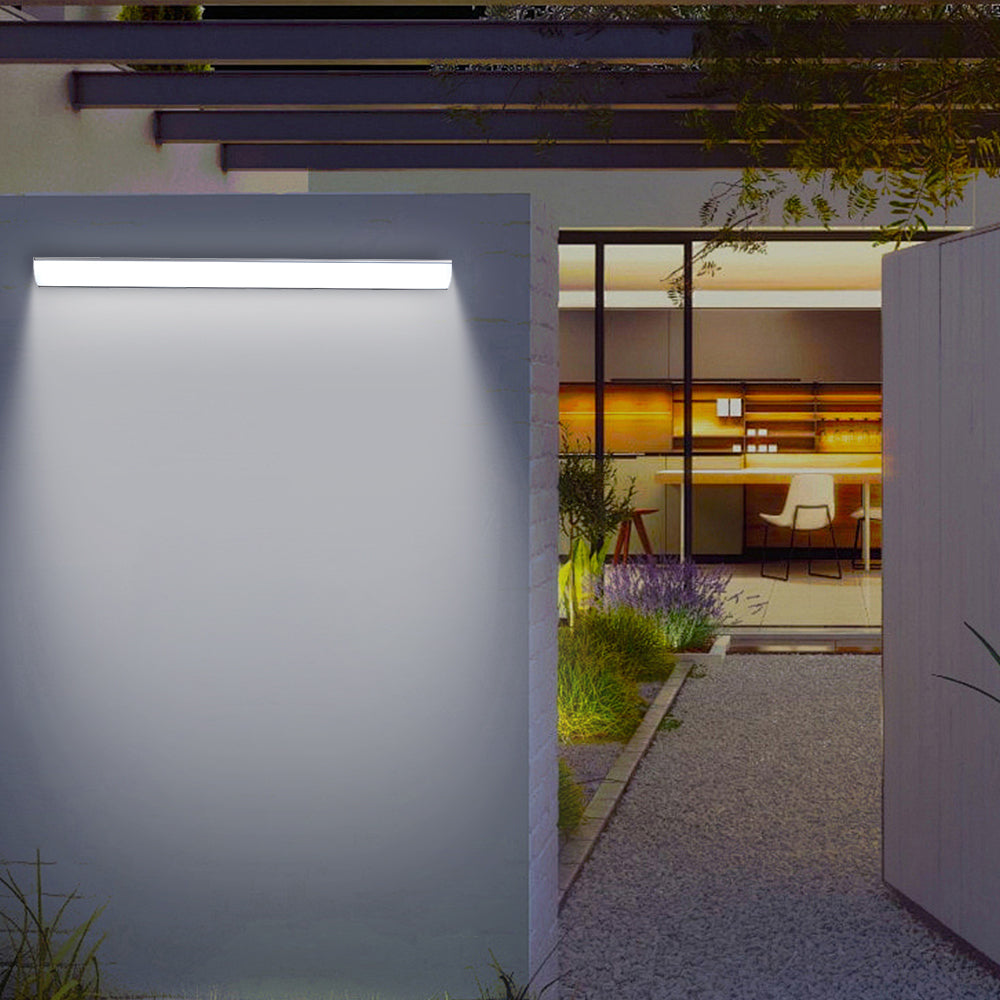 bubce linear exterior lighting fixture mounted horizontally near a modern patio entryway