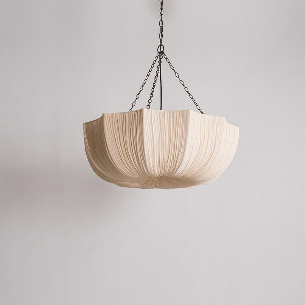 Buvla Japandi wabi-sabi pleated fabric bowl pendant light and chandelier, hero shot