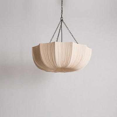Buvla - Japandi Wabi-Sabi Pleated Fabric Pendant Light - Scalloped Bowl Chandelier
