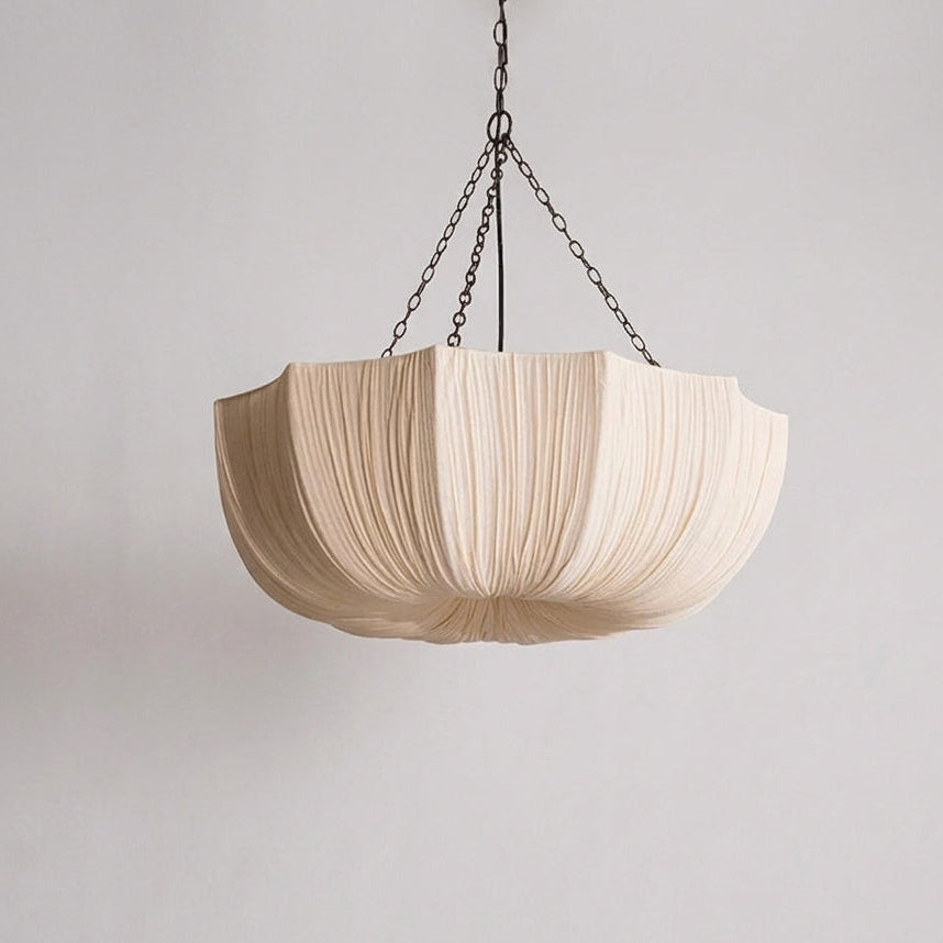 Buvla pleated fabric bowl pendant light, unlit, front-facing product shot
