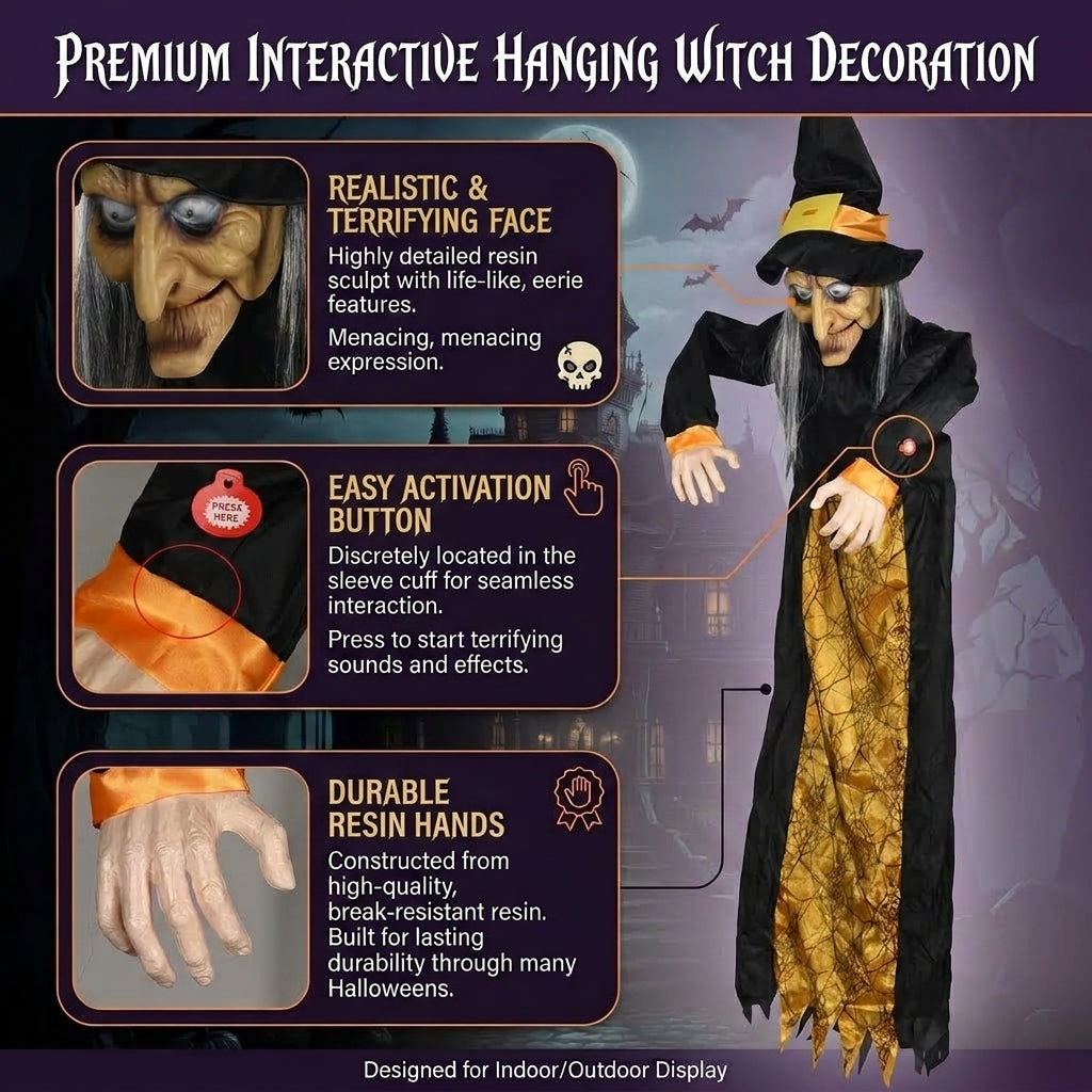 Cacklepost witch prop face and resin hand close-up detail
