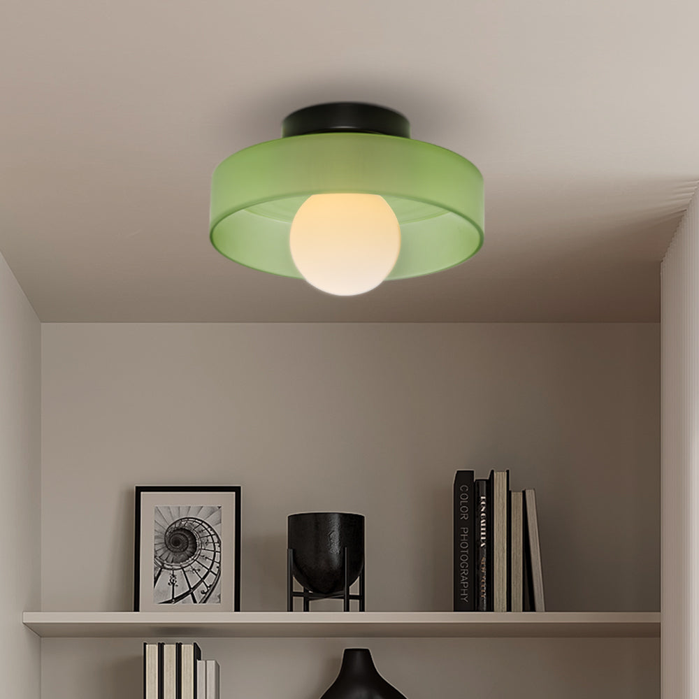Frosted green opal globe cenas ceiling light installed in a stylish, contemporary living space
