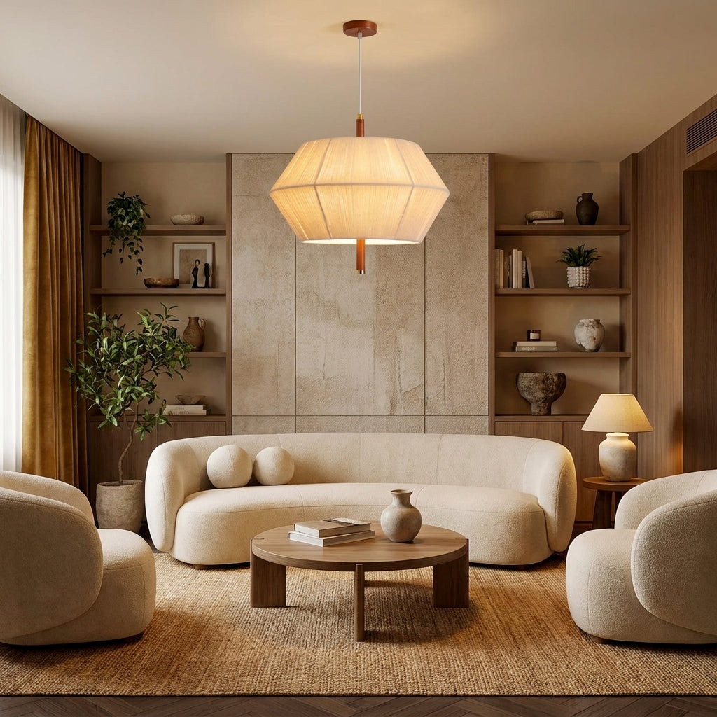 Ceqo pendant light in a living room with a bookshelf