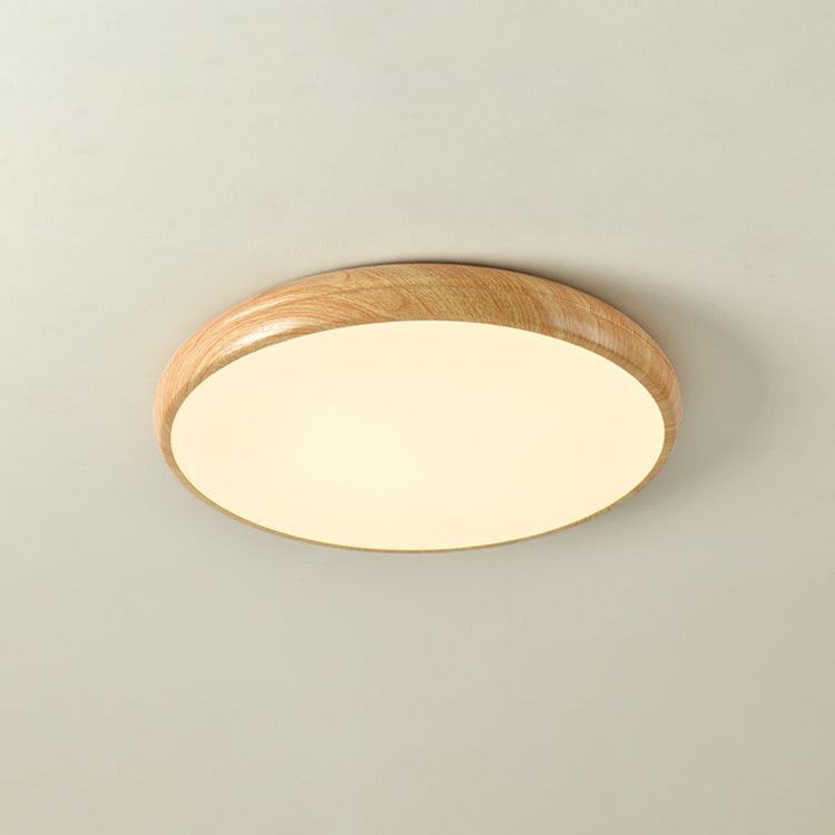 Front view of the curved light oak wood-effect LED ceiling light