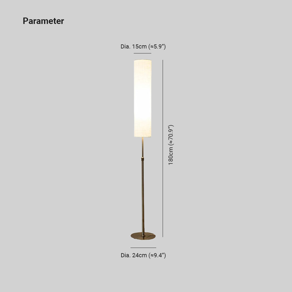 Dimensions guide for the modern cylindrical floor lamp showing 180cm height and 15cm shade diameter