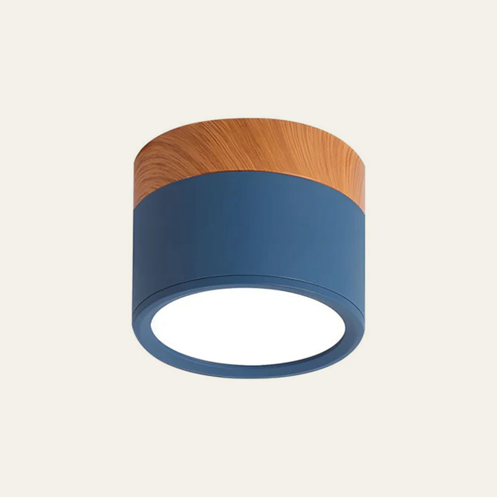 Dark blue Nordic minimalist cylinder ceiling light featuring an integrated LED diffuser