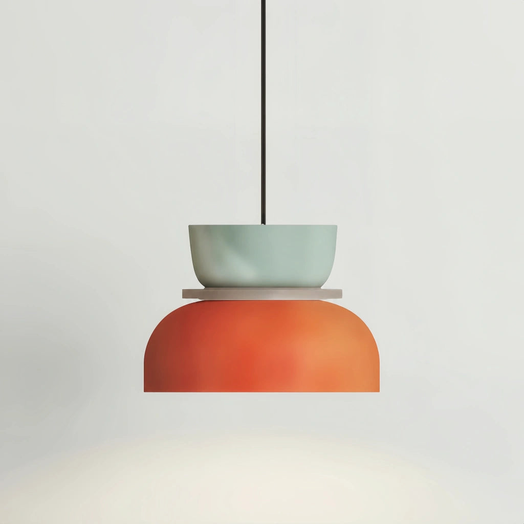 Isolated view of the light blue and orange multi-layer macaron derq ceiling lamp