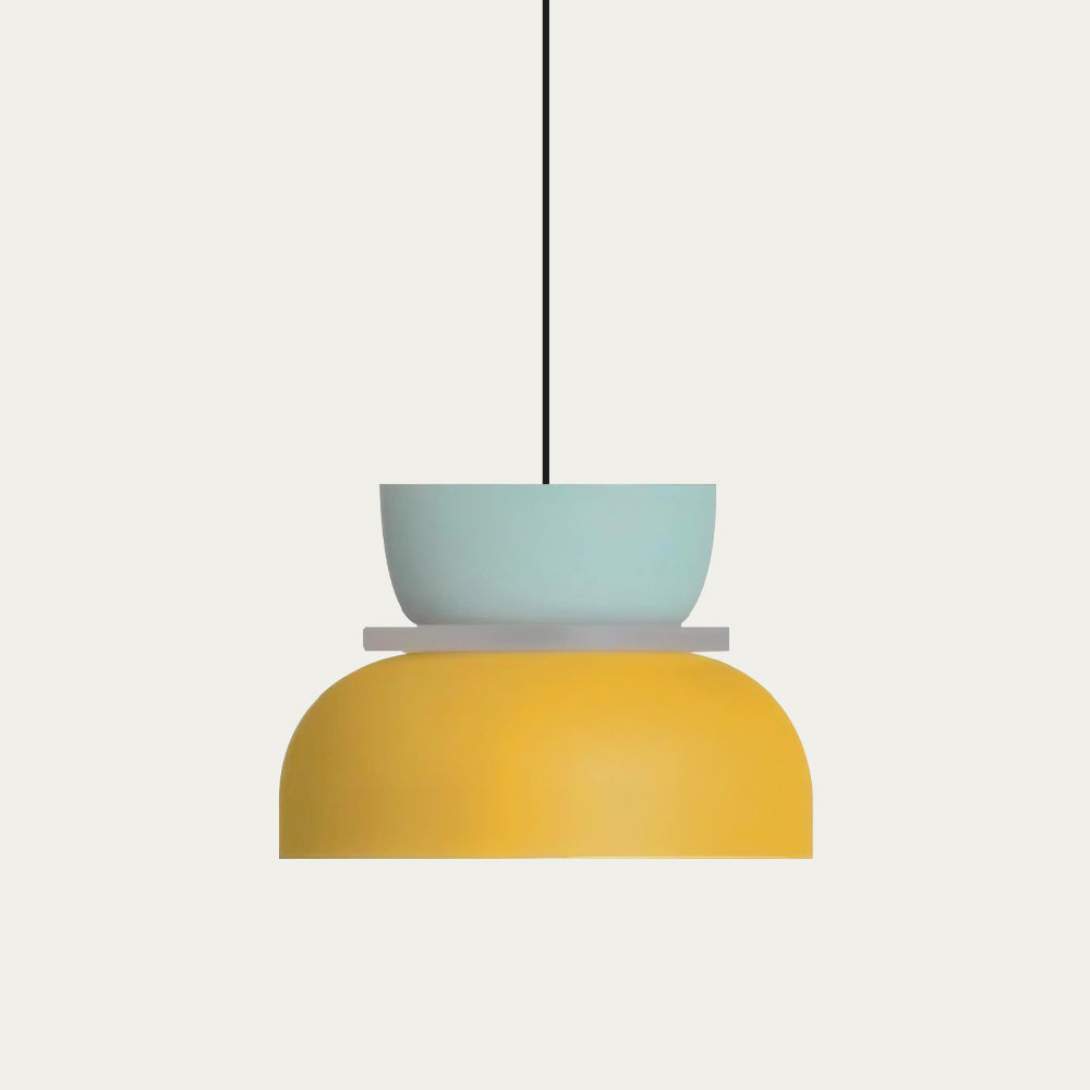 Isolated view of the light blue and yellow vibrant macaron derq pendant light