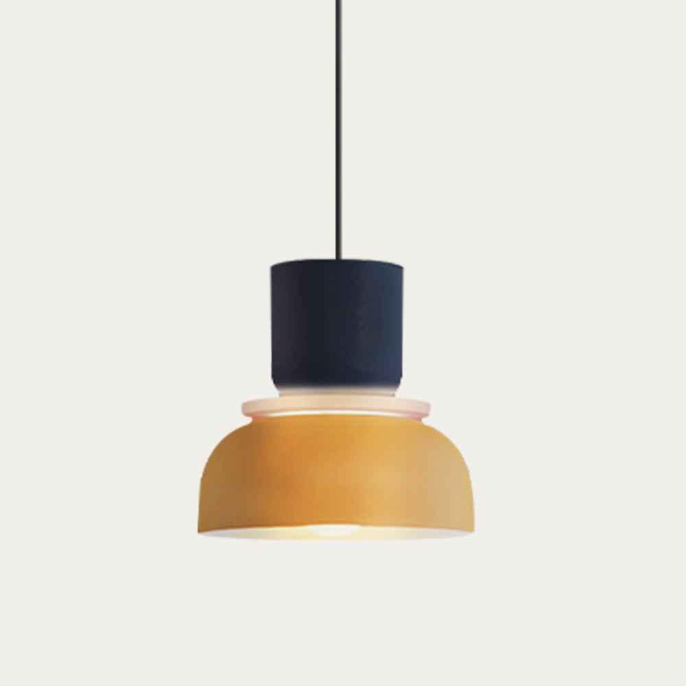 Isolated view of the navy and yellow striking colour block derq pendant light