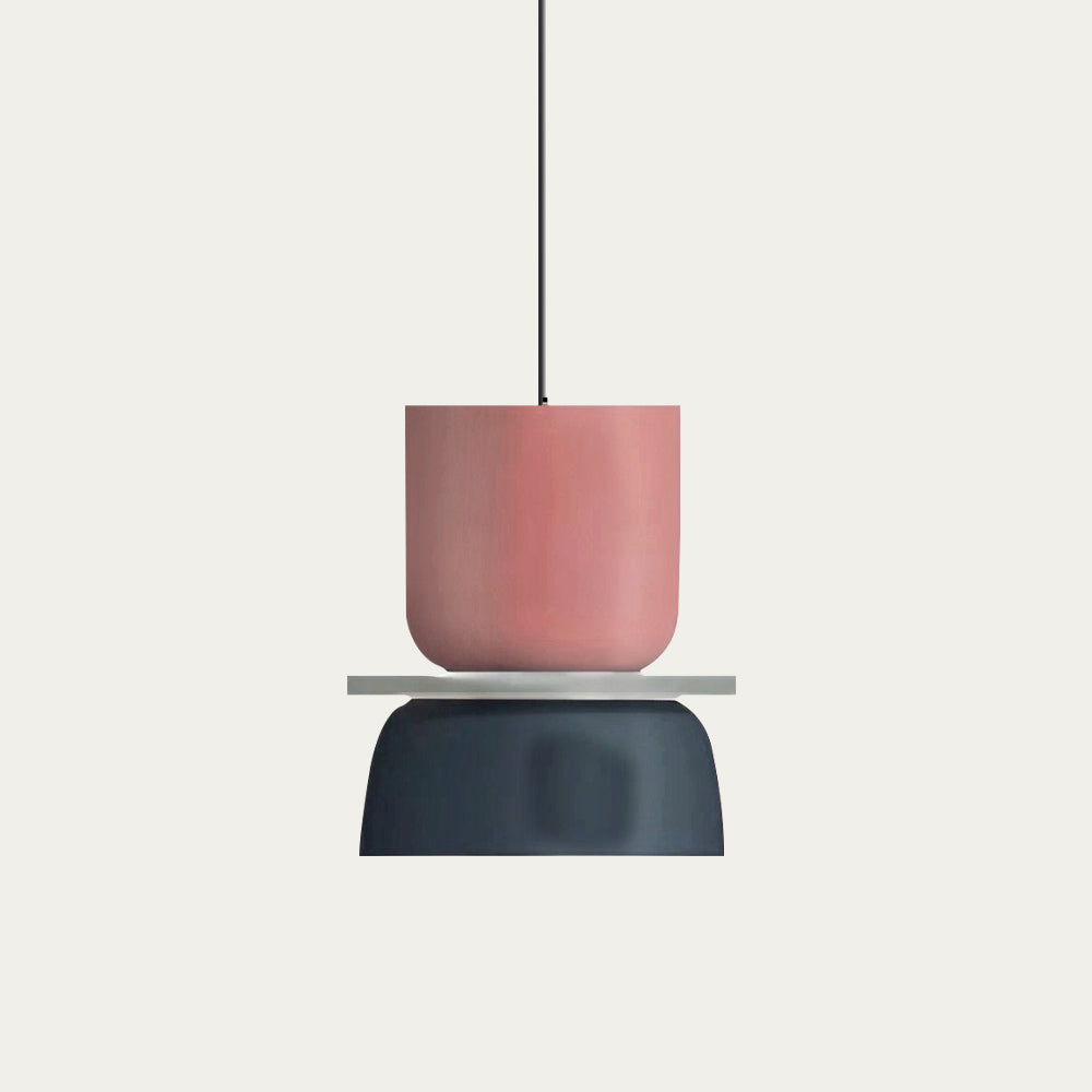Isolated view of the pink and navy bold multi-layer derq Nordic pendant light