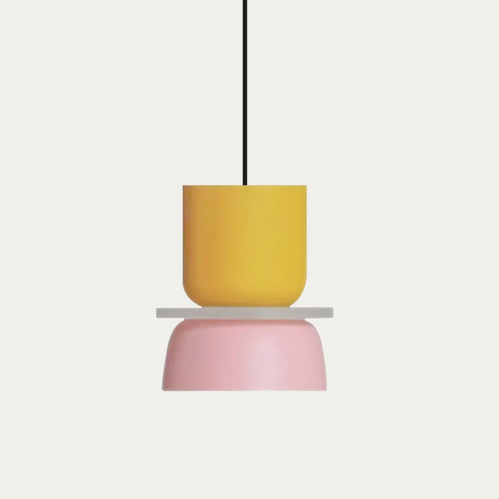 Isolated view of the yellow and light pink pastel macaron derq ceiling lamp