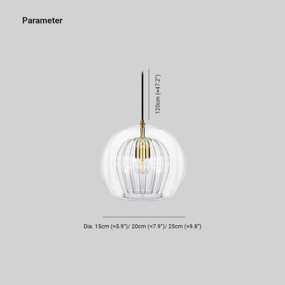 Dimensions and size guide for the 15cm and 20cm and 25 cm modern double-layer glass globe pendant light