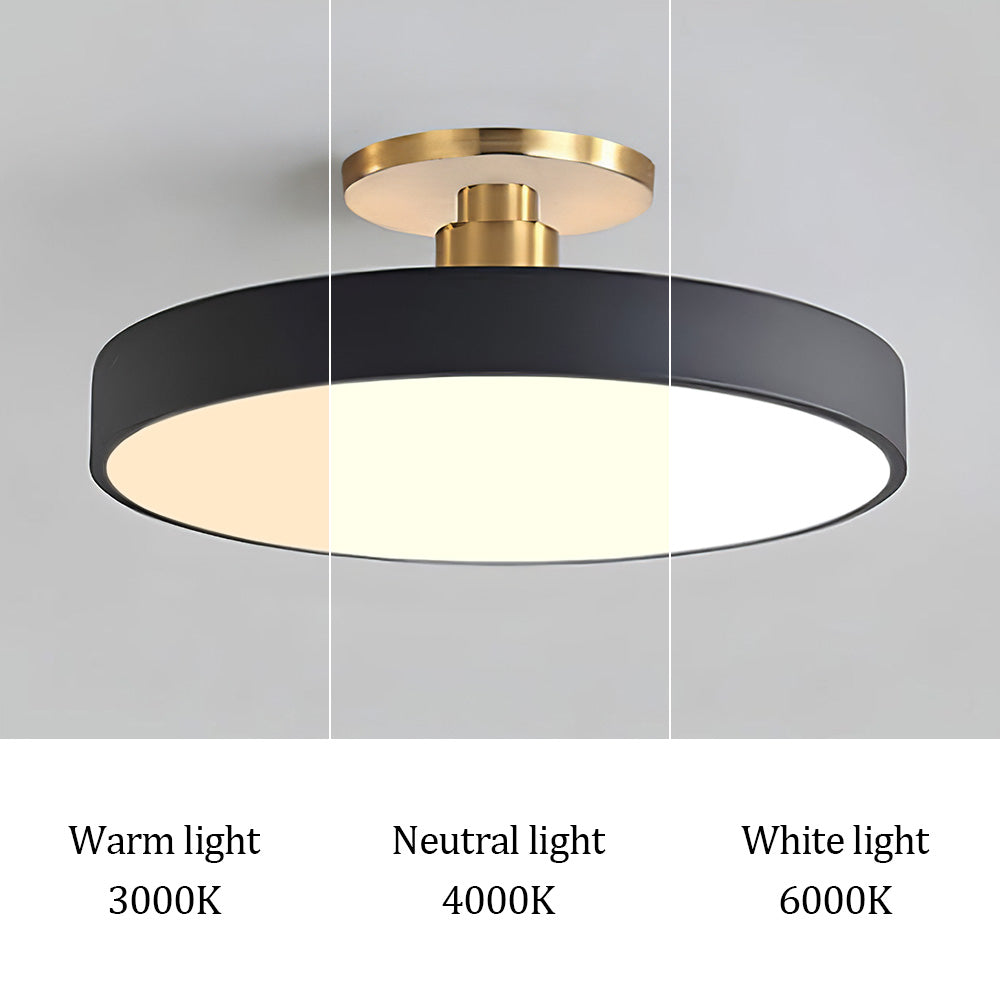 Graphic demonstrating the warm, neutral, and cool white colour temperature options for the drum ceiling light